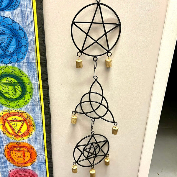 Pentacle, Triquetra, and Six Point Star Wind Chime