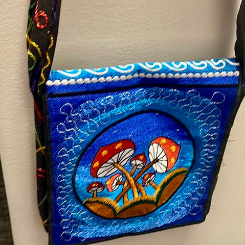 Mushroom Design Embroidered Messenger Bag