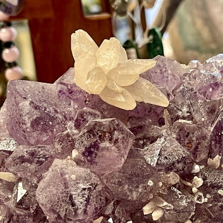 Amethyst Cluster with Calcite Flower
