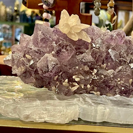 Amethyst Cluster with Calcite Flower