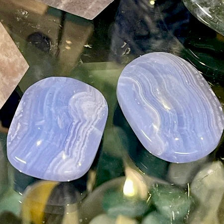 Blue Lace Agate Palm Stone