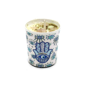 Hamsa Hand Votive Scented Candle with Herbs & Crystals