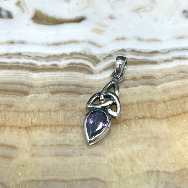 Trinity Knot Amethyst Stone .925 Sterling Silver Pendant