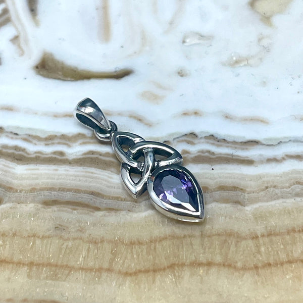 Trinity Knot Amethyst Stone .925 Sterling Silver Pendant