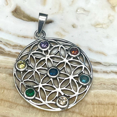 Gorgeous simple sterling silver pendant with 7 CZ stones accent.