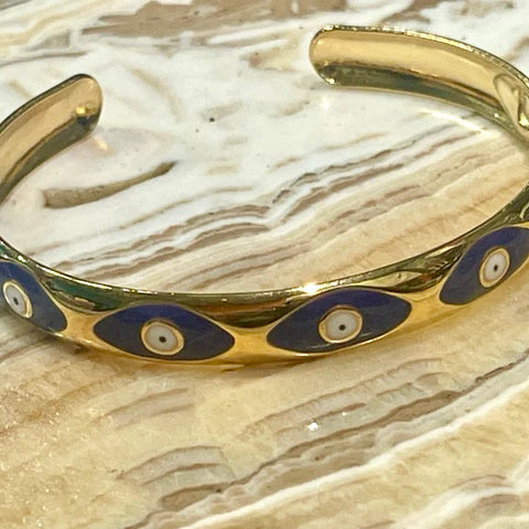Evil Eye Gold Plated Brass Cuff Bracelet