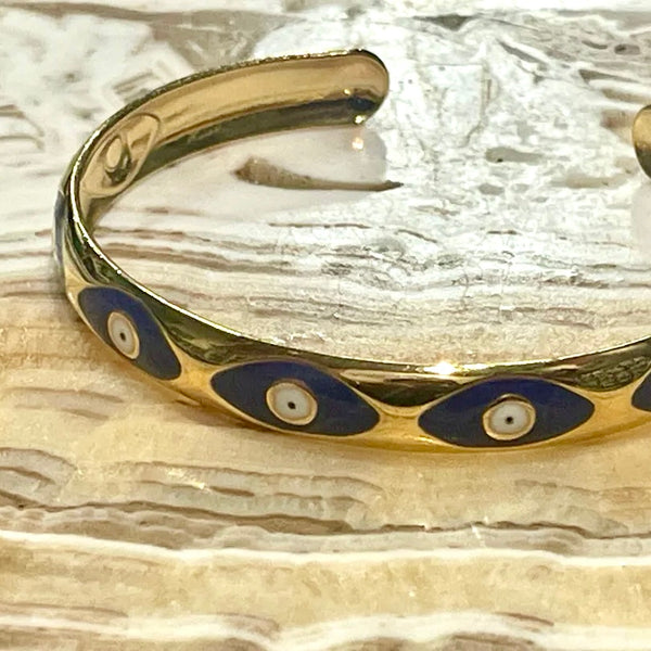 Evil Eye Gold Plated Brass Cuff Bracelet