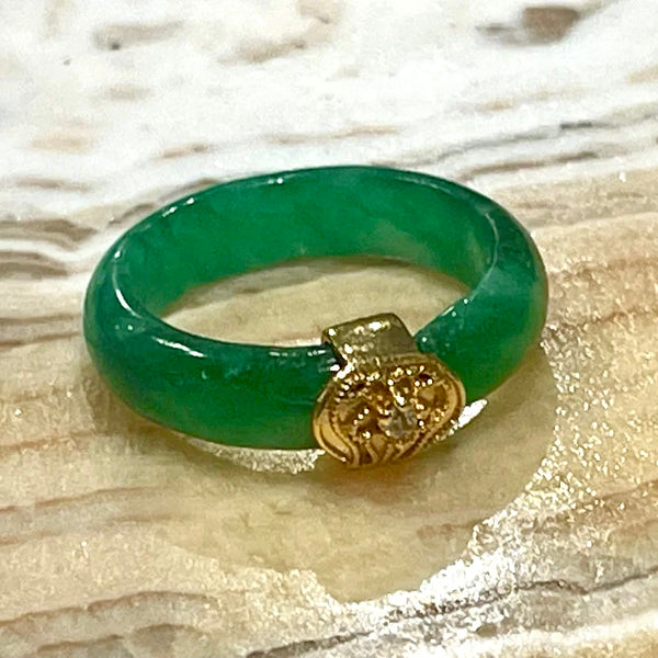 Green Jade Ring with Gold Accent