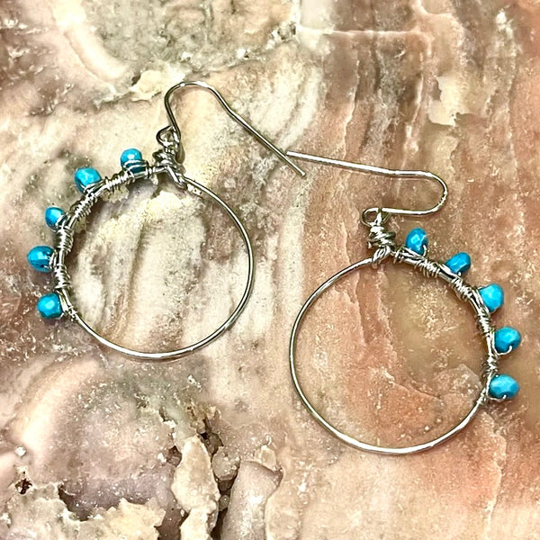 Half Moon Sterling Silver Gemstone Hoop Earrings