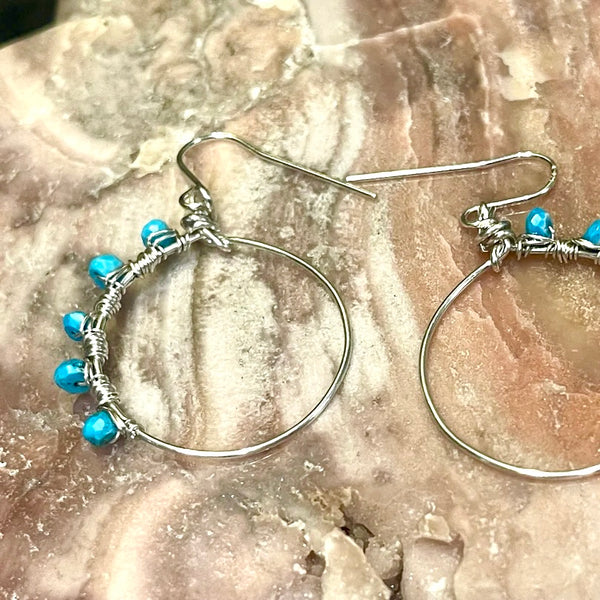 Half Moon Sterling Silver Gemstone Hoop Earrings