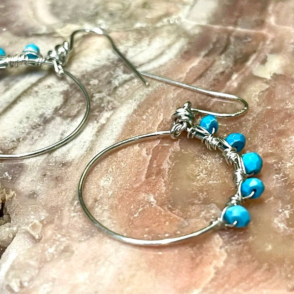 Half Moon Sterling Silver Gemstone Hoop Earrings