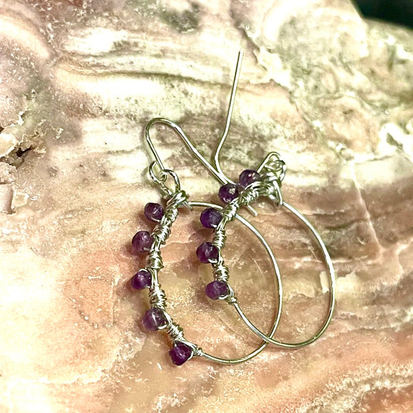 Half Moon Sterling Silver Gemstone Hoop Earrings