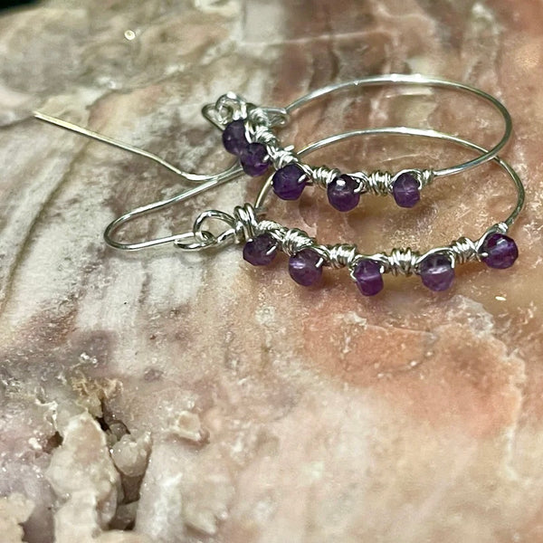 Half Moon Sterling Silver Gemstone Hoop Earrings