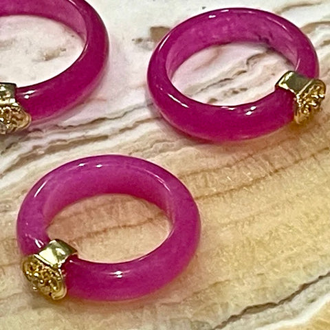 Pink Jade Ring with Gold Accent