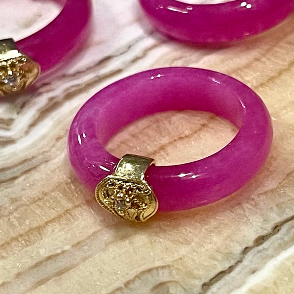 Pink Jade Ring with Gold Accent