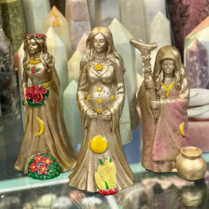 Maiden, Mother and Crone Gold Finish Resin Statue | Set of 3