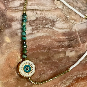 Evil Eye Abstract Gold Finish Beaded Necklace | 18 inch