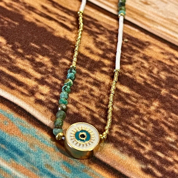 Evil Eye Abstract Gold Finish Beaded Necklace | 18 inch