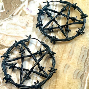 Witches Pentagram Black Hoop Earrings by Killstar