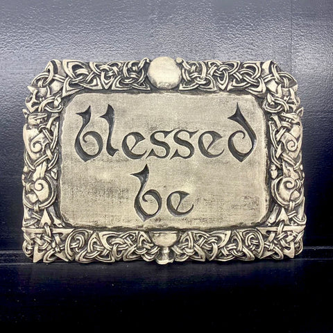 “Blessed Be” Wall Plaque in Stone Grey Finish