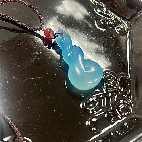 Blue Chalcedony Twist Carved Pendant Cord Necklace