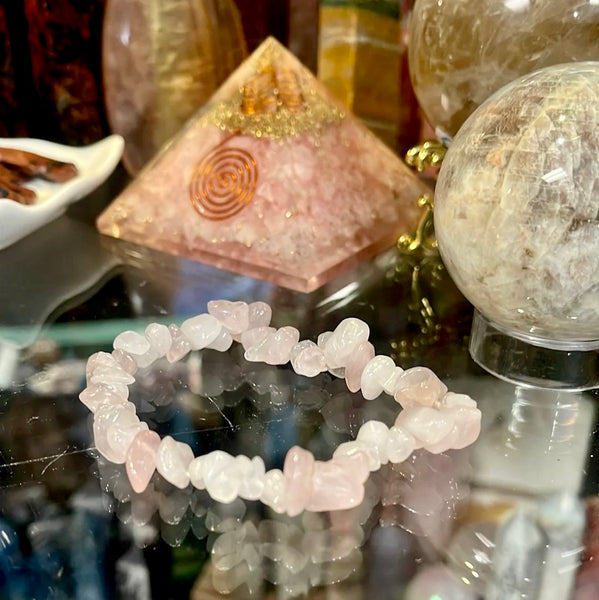 Rose Quartz Chip Style Stackable Bracelet