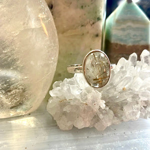 Golden Rutile Quartz Oval Stone Sterling Silver.925 Ring