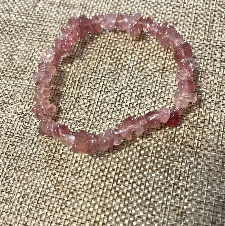 Tanzanian Strawberry Quartz Chip Style Stackable Bracelet