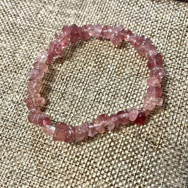 Tanzanian Strawberry Quartz Chip Style Stackable Bracelet