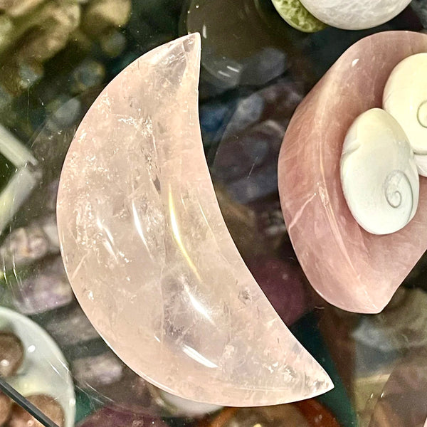 Rose Quartz (Madagascar) Carved Crescent Moon | 4 inch