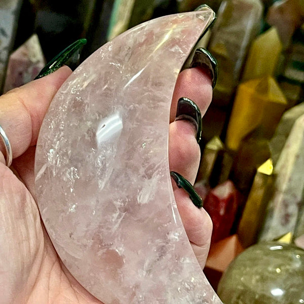 Rose Quartz (Madagascar) Carved Crescent Moon | 4 inch