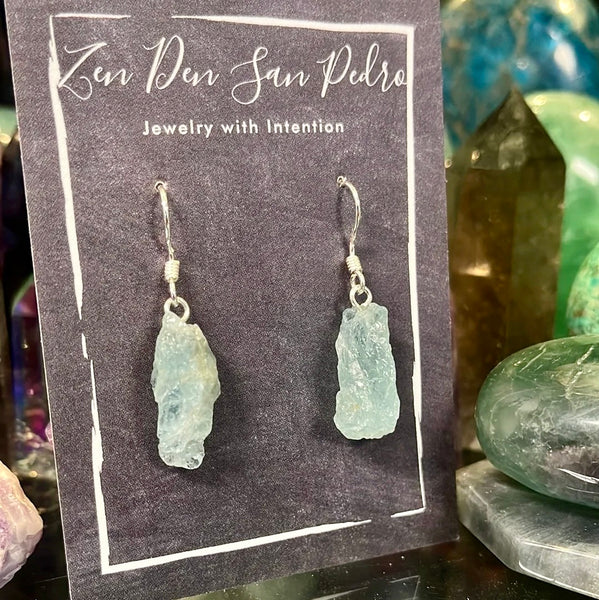 Aquamarine Natural Point Sterling Silver Dangle Earrings