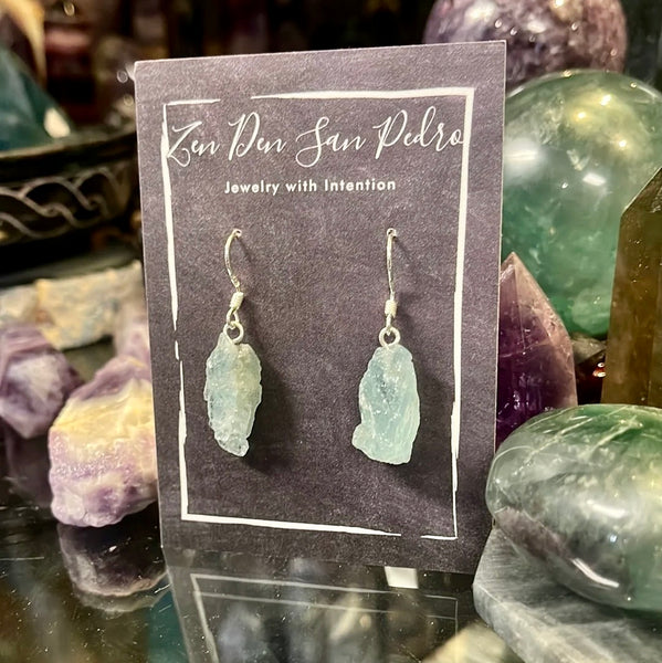 Aquamarine Natural Point Sterling Silver Dangle Earrings