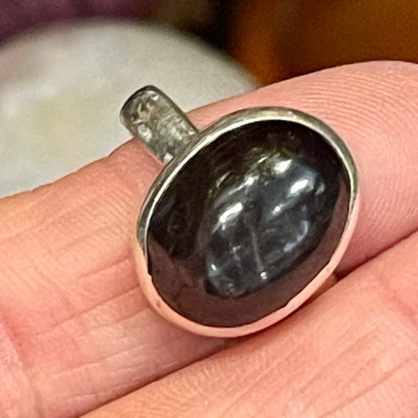 Black Star Sapphire Oval Sterling Silver Ring | Size 9