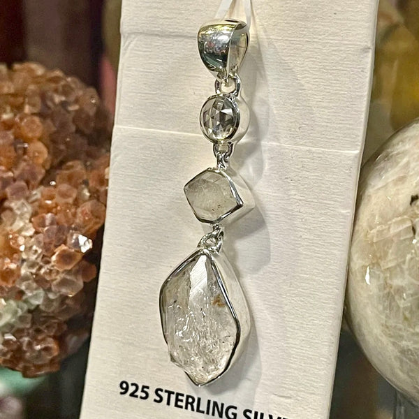 Herkimer Diamond Three Stone Pendant Sterling Silver .925