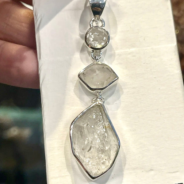 Herkimer Diamond Three Stone Pendant Sterling Silver .925