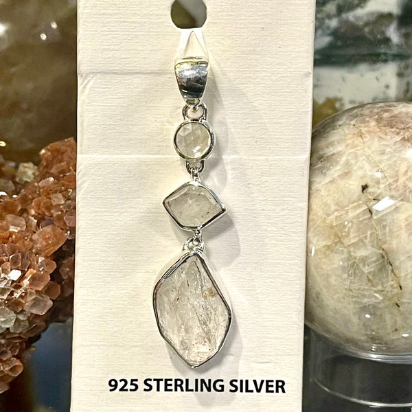 Herkimer Diamond Three Stone Pendant Sterling Silver .925