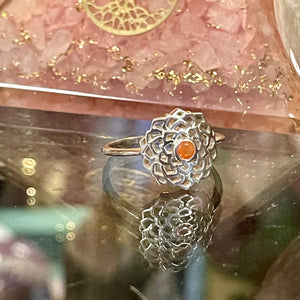 Mexican Fire Opal Mandala Design Sterling Silver Ring | Assorted Sizes