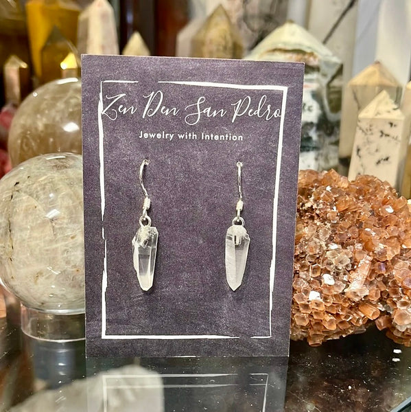 Quartz Crystal Natural Point Sterling Silver Dangle Earrings