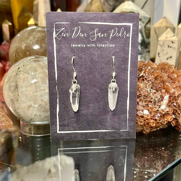 Quartz Crystal Natural Point Sterling Silver Dangle Earrings