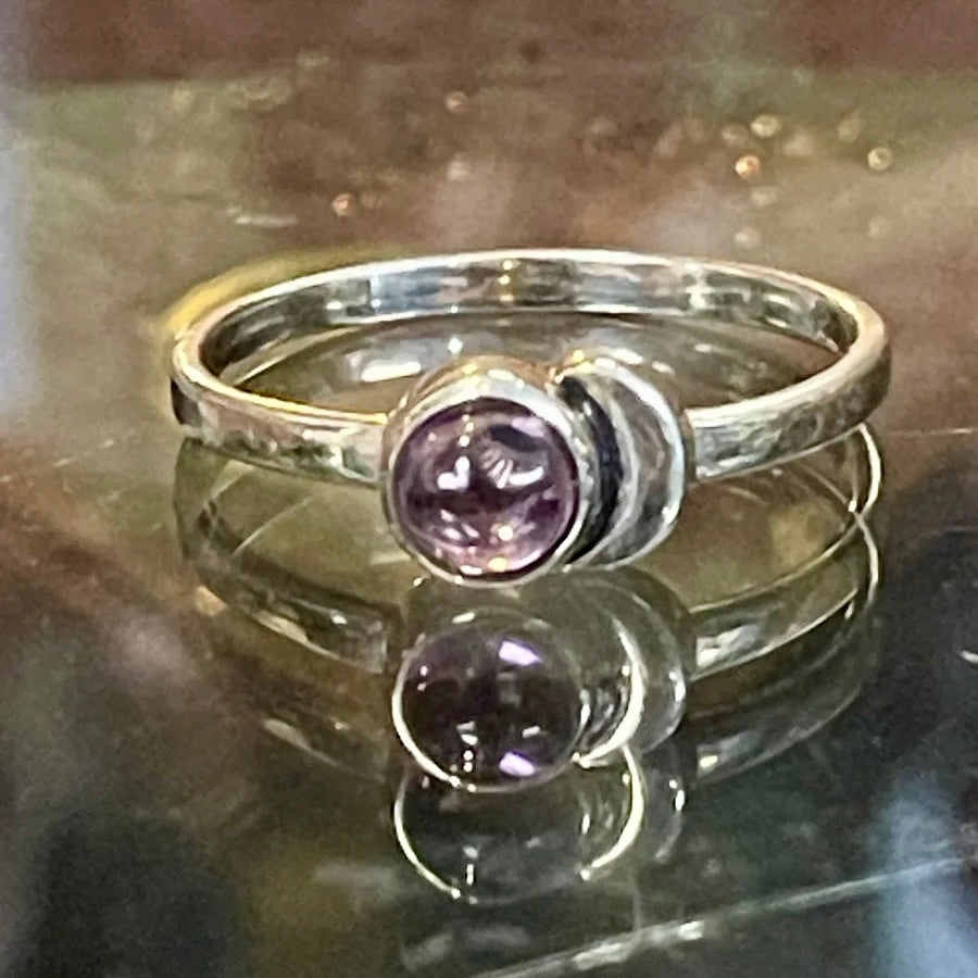 Amethyst Crescent Moon Sterling Silver Ring | Size 9