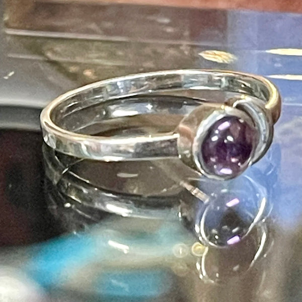 Amethyst Crescent Moon Sterling Silver Ring | Size 9