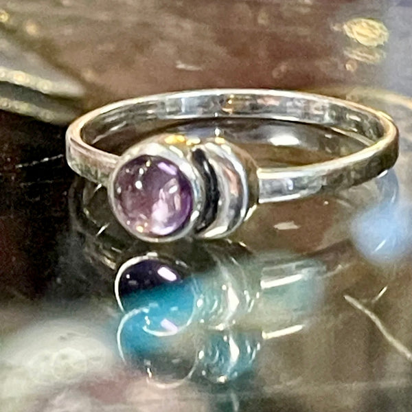 Amethyst Crescent Moon Sterling Silver Ring | Size 9