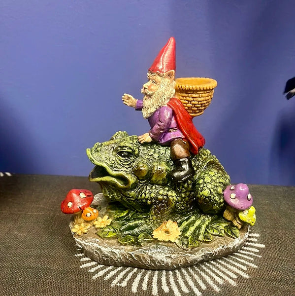 Gnome Riding Toad Backflow Incense Burner