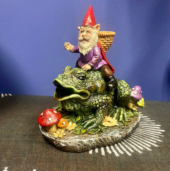 Gnome Riding Toad Backflow Incense Burner