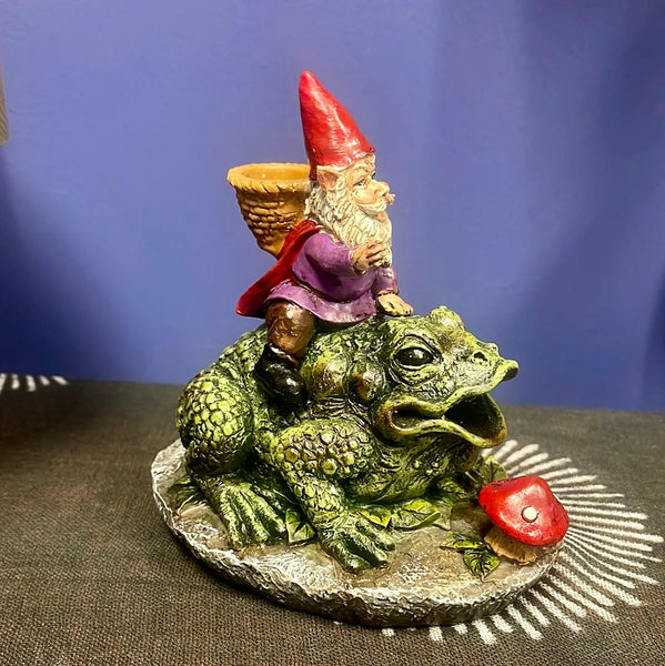 Gnome Riding Toad Backflow Incense Burner