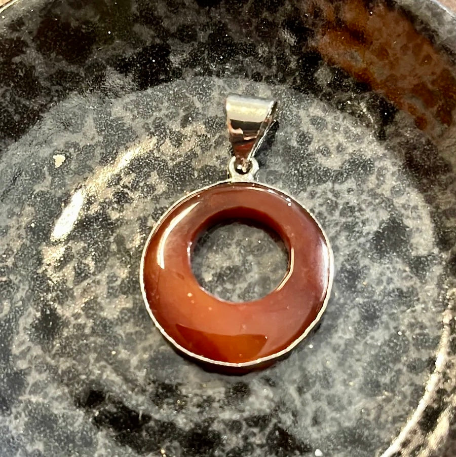 Carnelian Round Cutout Silver Finish Pendant