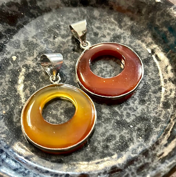 Carnelian Round Cutout Silver Finish Pendant