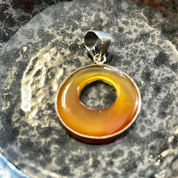 Carnelian Round Cutout Silver Finish Pendant