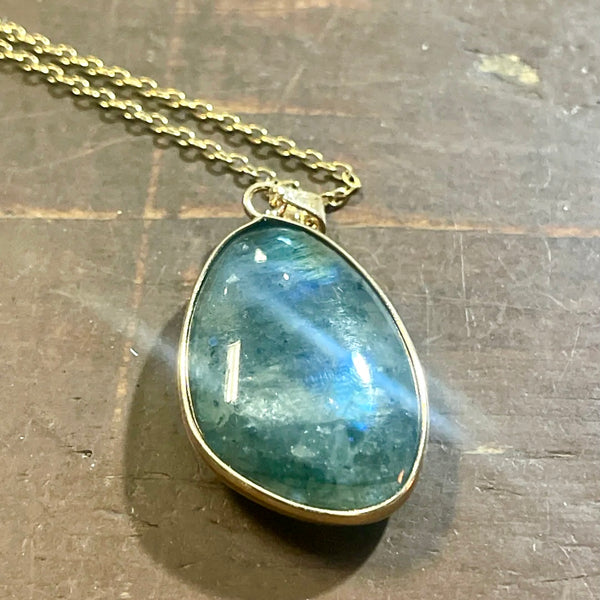 Labradorite Abstract Pendant 14KT Plated Necklace | 18inches